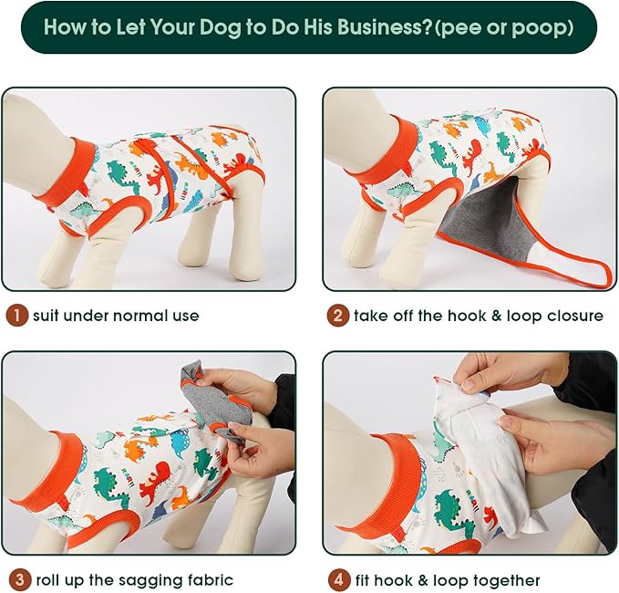 Kuoser Dog Surgery Recovery Suit, Soft Breathable Dog Recovery Suit for Female Spay Male Nueuter, Anti Licking Puppy Onesie Pet Surgical Suit for Dogs Abdominal Wounds Skin Disease, Dinosaur 2XL