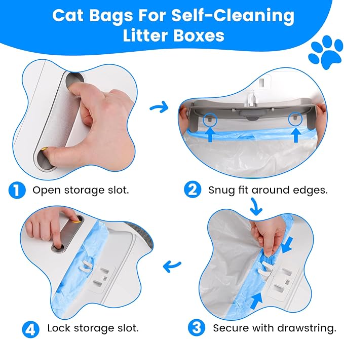 120 Count Cat Litter Box Liners Bags for MeoWant MW-SC01 / MW-SC02, Extra-Thick Cat Waste Bags for Self-Cleaning Litter Box, Drawstring Self Cleaning Trash Bags -17.7" x 19.68"