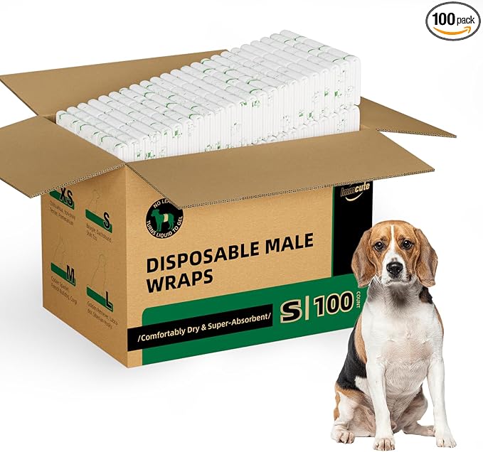 IMMCUTE Small Dog Diapers Male 100 Ct, Male Dog Diapers Disposable with Wetness Indicator, Adjustable Dog Belly Bands, for Excitable Urination, Male Marking