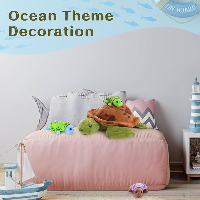 Muiteiur 4 Pcs Sea Turtle Stuffed Animals with Babies Inside, Soft 12.6 Inch Turtle Plush Toy for Kids, Cute Stuffed Turtle Gifts for Kids Boys Girls, Ocean Animal Plush Toy