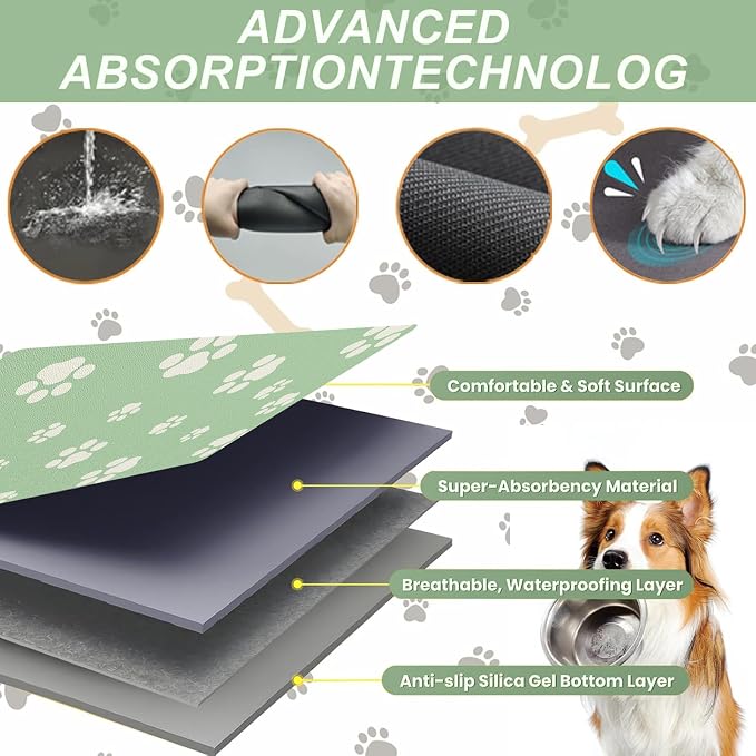 Pet Feeding Mat Dog Cat Food Mat Absorbent No Stains Quick Dry Rubber Bottom Anti-Slip Water Bowl Mats Easy to Clean for Indoor Pet Placemats Water Dispenser Mat