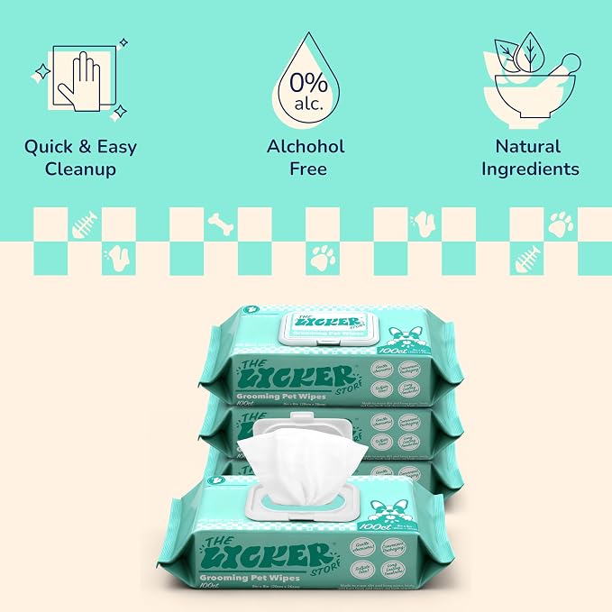 PWP1001A-4SET Biodegradable Dog Wipes for Grooming Paws and Body, Hypoallergenic Pet Wipes with Aloe Vera, Chamomile & Coconut Oil, Gentle Cleansing and Deodorizing, 400 Count