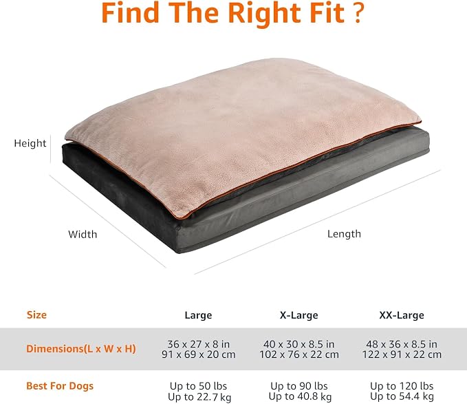 Amazon Basics Washable Dog Bed with Cooling Gel Memory Foam, Pressure-Relief Supportive Design, Anti-Slip Bottom, Machine Washable Removable Cover, Extra Large (40" x 30"), Grey