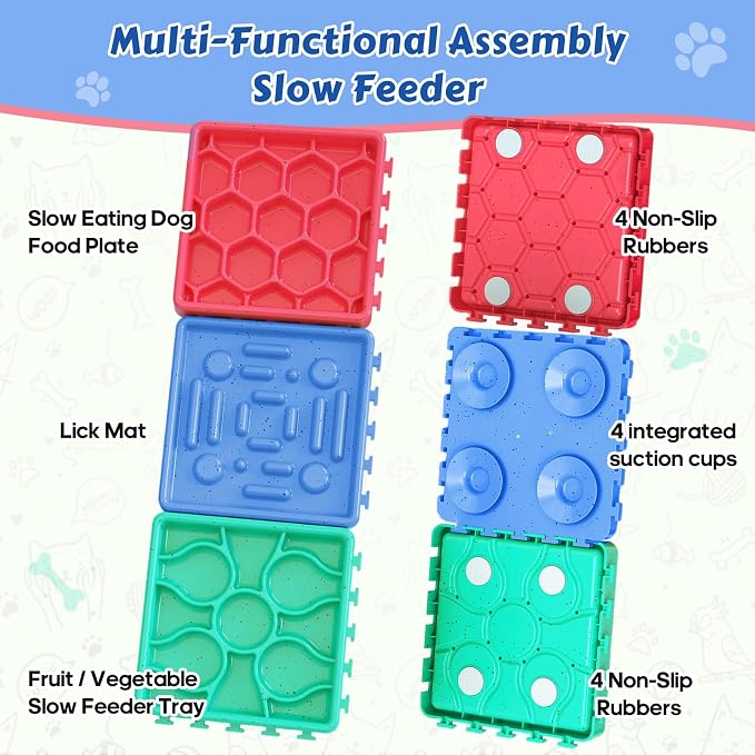 Dog Lick Mat for Training and Boredom Relief, Non-Slip Slow Feeder Puzzle with Suction Cups for All Breed Dogs and Cats, Dishwasher Safe Pet Dish for Dry and Wet Food
