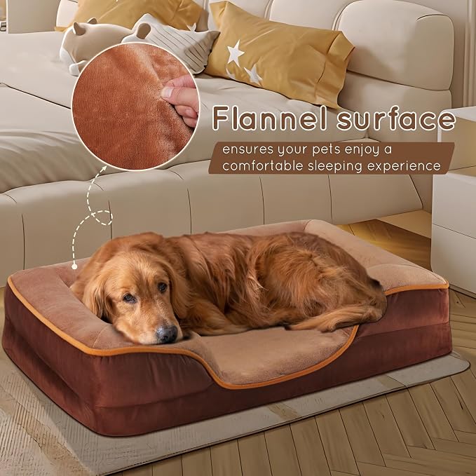 Simple Deluxe X-Large Orthopedic Dog Bed, 42 inch Memory Egg-Crate Foam Dog Bed with Waterproof Washable Removable Cover, Pet Couch Bed with Non-Slip Bottom, Brown