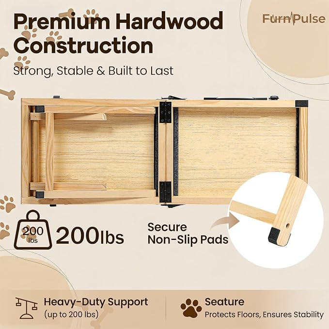 2026 Upgraded Dog Ramp for Couch & Low Bed, 33" L Folding Wood Pet Ramp 200LB Capacity, 4-Level Adjustable Height 11"-20", Non-Slip Sturdy Puppy Ramp for Small & Senior Dogs, Joint Relief, Wavy Design