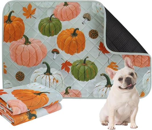 IEUUMLER Washable Pee Pads for Dogs, 2 Pack Pumpkin Pattern Reusable Waterproof Puppy Potty Pads, Non-Slip Absorbent Pet Training Pads for Playpen Crate Bed EU016 Grey Pumpkin, 41x36