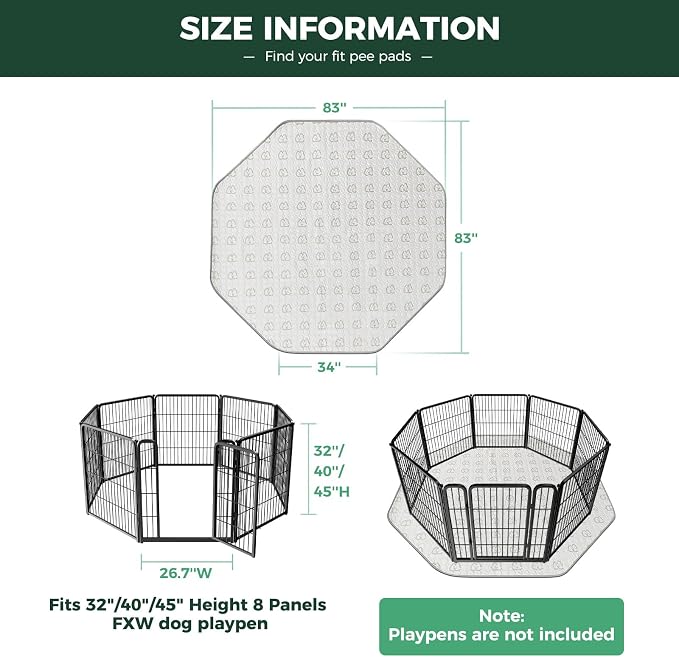FXW Washable Pee Pads for Dogs, Leak-Proof & Non-Slip, Specifically Designed for FXW Rollick/Homeplus 32/40/45inch 8 Panels Dog Playpen, 34" Octagon, Khaki, 2 Packs