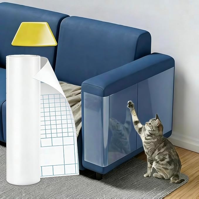 Cat Scratch Furniture Protector for Couch - 197" x16.5"Extra Large Cat Couch Protector Tape, 2.5X Thicker Anti Scratch Film, Corner & Armrest Guard for Leather Sofa, Residue-Free Clear Vinyl