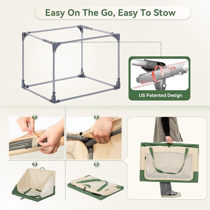 40" Collapsible Dog Crate for Large Dogs - Portable Soft Travel Kennel with Lockable Zippers, Waterproof Base, Washable Cover, Patented Screw Frame for Adjustable Tension, Outdoor, Indoor, Car Use