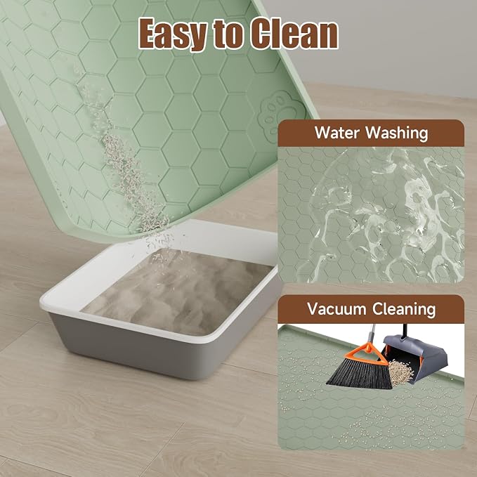 Cat Mat for Litter Box, 40" X 28" Large Silicone Cat Litter Trapping Mat, Waterproof Cat Litter Mat, Soft on Kitty Paws, Urine-Proof, Non-Slip Kitty Scratch Pad for Floor(Green)