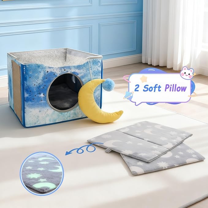 CWV Interactive Cat Toys for Indoor Cats, Kitten Toys with Scratch Pad， Cat Hideaway with Peekaboo Holes, Star Cat House Cave with Soft Pillow
