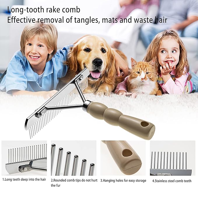 Undercoat Rake for Dogs, 3 Pack Extra-Large Rake Comb Set Long Tooth Undercoat Brush & Flea Comb, Long Hair Dog Combs for Grooming Shedding German Shepherd Horse Great Pyrenees
