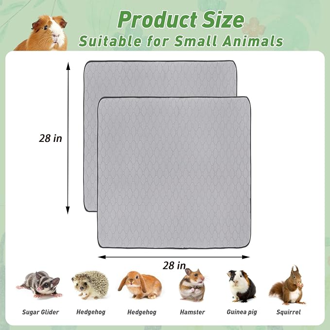 2Pack Guinea Pig Cage Liners, 28''X28'' Washable Guinea Pig Pee Pads, Non Slip Reusable Super Absorbent Guinea Pig Training Mat Bedding Fleece for Small Animals Hamster Rabbit Chinchilla Rat