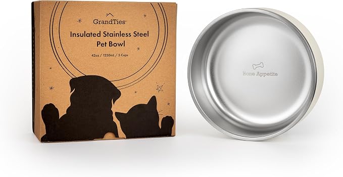 GrandTies Stainless Steel Dog Bowl | Engraved Reusable BPA-Free Insulated Cat & Dog Bowls | Large Heavy Duty Non Skid Spill Proof Bowl | Outdoor Dog Water Bowl (42oz, Powder Green)