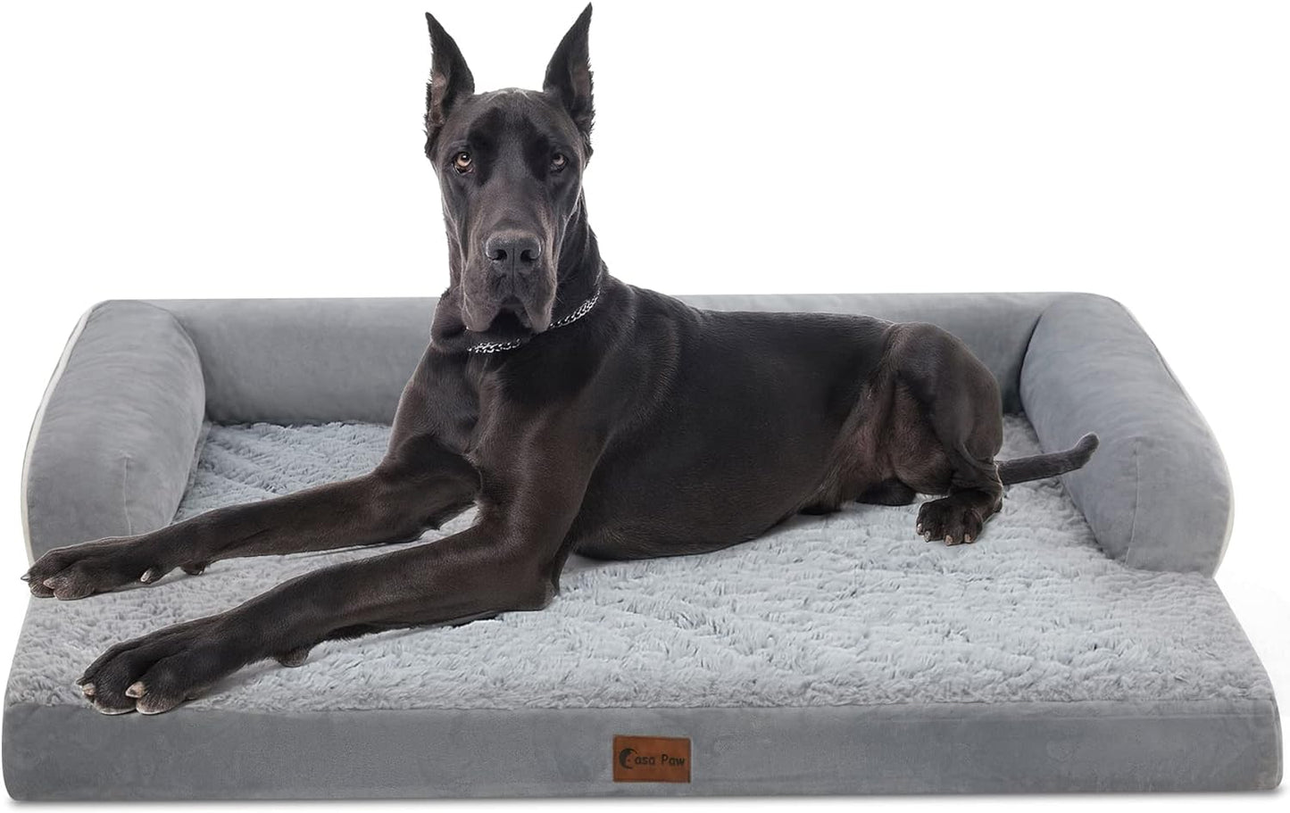 XXL Dog Bed with Bolsters, Orthopedic Dog Beds for Extra Large Dogs, Waterproof Dogs Beds XLarge with Removable Washable Cover, Nonskid Bottom (XX-Large, Grey)