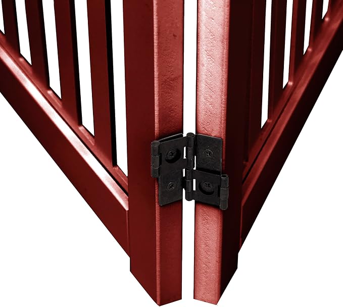 4 Panel Dog Gate - Mahogany - Foldable Wooden Freestanding Pet Gate, 80" L x 23.6" H, for Doorways, Halls & Stairs, 360 Degree Rotated Hinges