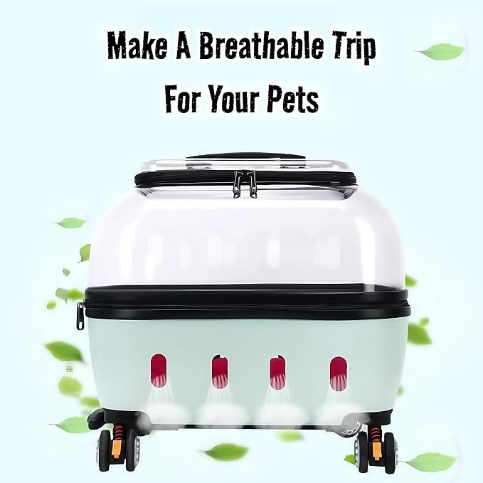 Compact Pets Carrier with Wheels 360° Castors Pet Suitcase Fits up to 48 lbs Cats or Small Dogs, External Single Pole Handle, Portable and Breathable for Trips (White)