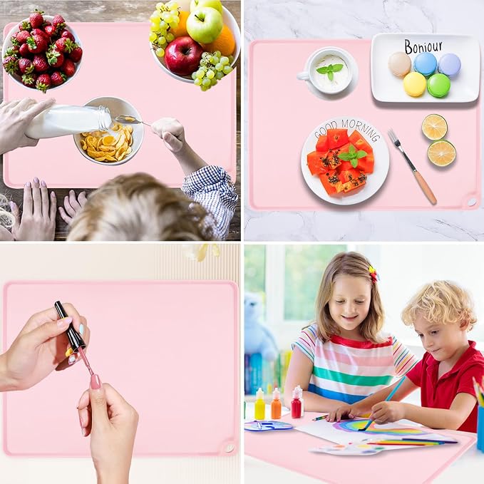 Kids Silicone Cloud Shape Non Slip Placemat for Baby Toddlers - Portable Food Mat, BPA Free Reusable for Travel and High Chairs - Easy to Clean and Roll Up (Pink)