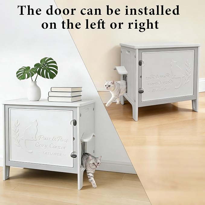 Cat Litter Box Enclosure Furniture Plastic Hidden Enclosed Litter Box Cabinet Cat House Kitty End Table for Living Room, Entryway, Balcony, Bedroom