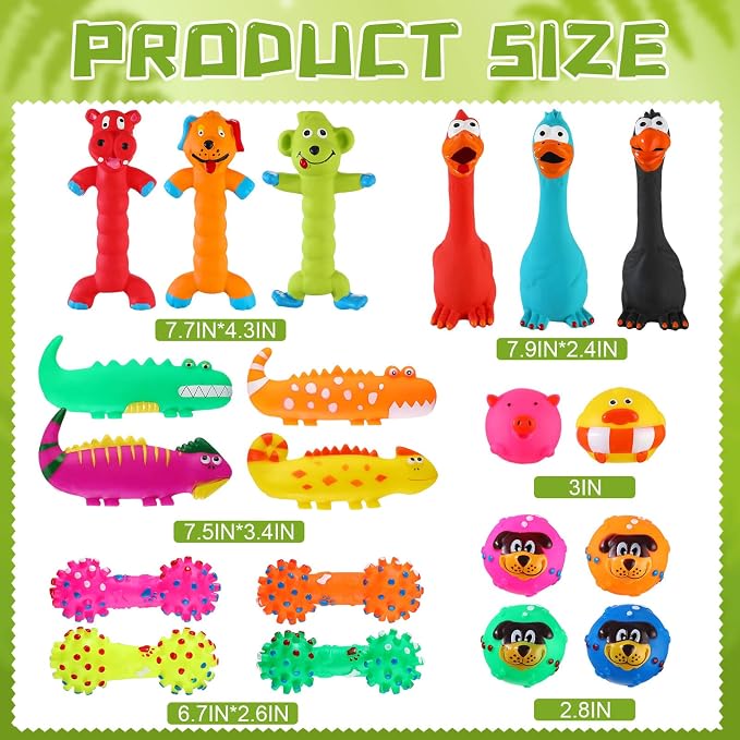 Shappy 20 Pcs Squeaky Dog Toys, Latex Rubber Dog Toys Bulk Soft Squeak Chew Balls Assorted Animals Puppy Fetch Interactive Play for Medium Large Pets(Lovely)