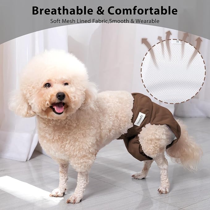 Vecomfy Reusable Female Dog Diapers for Small Dogs,(4 Pack) Easy Absorbent New Born Puppy Diapers for Peeing,in Heat,Doggie Period Panties,Dark Colors,XS