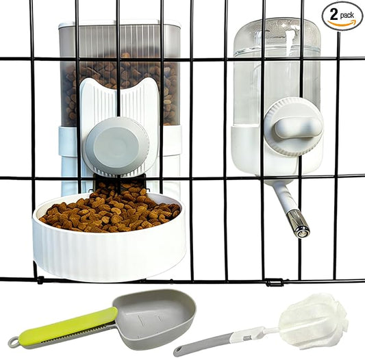 Rabbit Gravity Feeder Waterer Set Automatic Guinea Pig Food Water Dispenser Food Water Bowl Feeding Station for Puppy Kitten Guinea Pigs Chinchilla Hedgehog Small Animals (Grey)