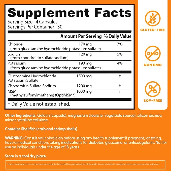 Doctor's Best Glucosamine Chondroitin Msm with OptiMSM Capsules, Supports Healthy Joint Structure, Function & Comfort, Non-GMO, Gluten Free, Soy Free, 120 Count (Pack of 1)