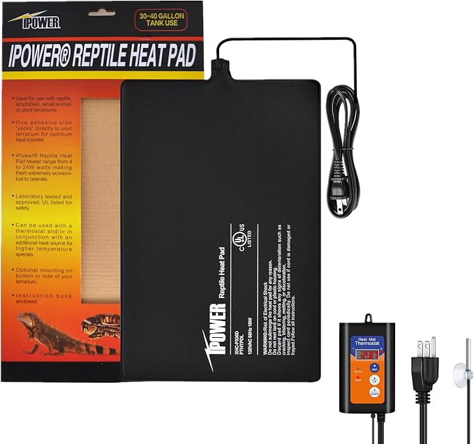 iPower 8X12 Inch Reptile Heat Pad Under Tank Heater Terrarium Warmer Heating Mat and Digital Thermostat Controller for Turtles Lizards Frogs and Other Small Animals
