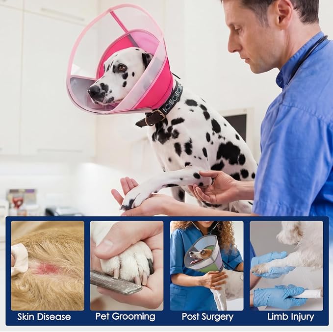KOESON Dog Cone, Reflective Medium Dog Cone Collar to Stop Licking, Breathable & Soft Cone for Dogs After Surgery, Translucent Pet Recovery Collar with Adjustable Drawstring for Poodle, French Bulldog