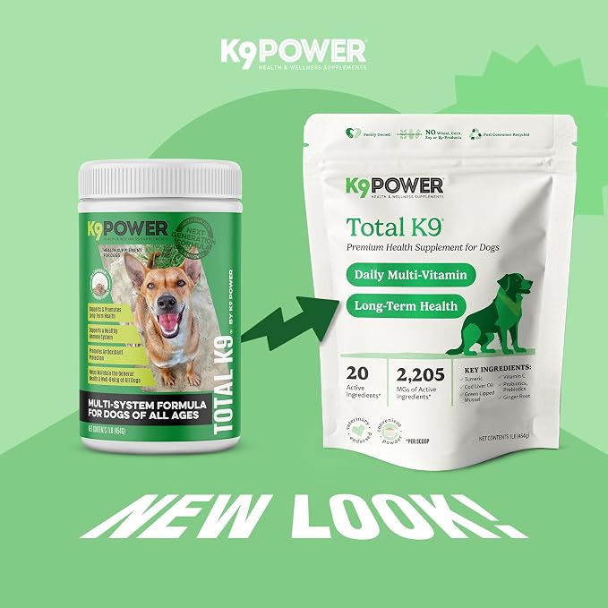 K9Power Total K9 – 11-in-1 Dog Multivitamin Powder – Daily Whole-Body Support for Digestion, Skin, Joints, Heart, Brain, Immunity & Energy – Turmeric, Ginger, Probiotics, Antioxidants, Omegas