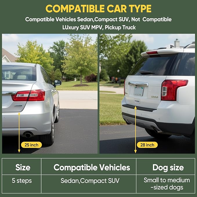Sakerplus Dog Ramps for Car, 17.7inch Wide Foldable Dog Stairs with Non Slip Surface, Portable Pet Steps for SUV, High Beds, Truck, Support Up to 200lb, 5 Steps