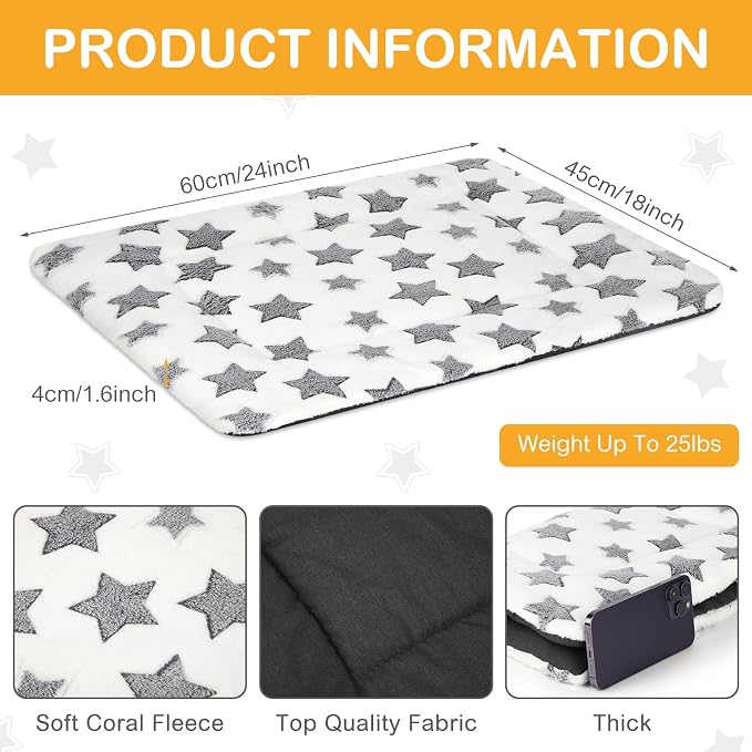 VitalCozy 4 Pcs Dog Crate Pads, Ultra Soft Warm Washable Anti-Slip Kennel Bed Mat for Pets, Reversible, Replaceable, Cage Liner for Small Medium Large Dogs and Cats(18 x 24 x 1.6 Inch,Star,White)
