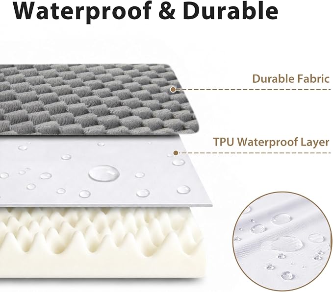 LEXTRO XXL Waterproof Orthopedic Dog Bed for Crate Mat, 44x32 Extra Large Dog Bed Washable with Removable Washable Cover, Comfortable Dogs Pad for Large Size Dogs, Gray