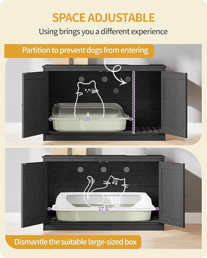 Hzuaneri Cat Litter Box Enclosure with Cushion, Hidden Litter Box Furniture with Removable Dividers, Reversible Entrance Left or Right Side, Cat House, Black CB84704X