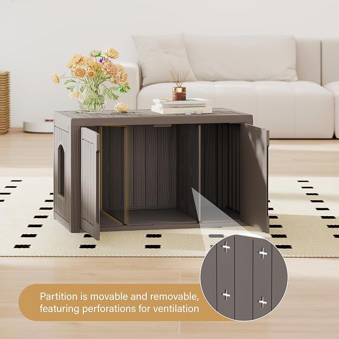 Cat Litter Box Enclosure, Covered Cat Litter Box with Adjustable Partition, Multi-Functional Hidden Enclosed Litter Box Furniture, Easy to Clean & Assemble, Dark Grey