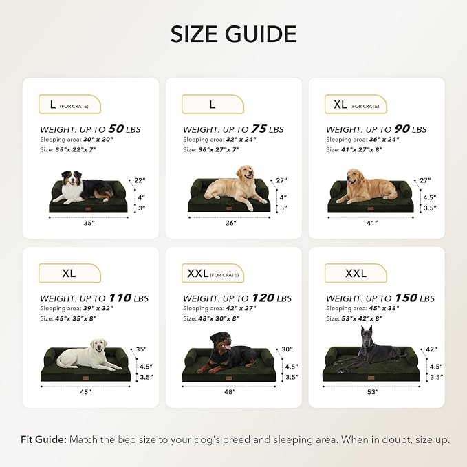 Orthopedic XXL Dog Beds, Waterproof Egg Crate Foam Big Pet Bed for All Breed Sized Dogs 53x42Inch, Washable Extra Large Dog Couch Bed with Removable Cover and Non-Slip Bottom, Olive Green