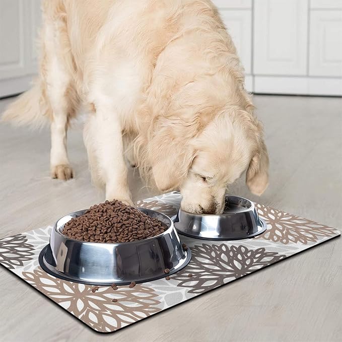 Dog Food Mats for Floors, Absorbent and Quick-Drying Pet Cat Food Mat,Anti-Fouling and Easy-to-Clean Pet Feeding Mat,Dog Bowl Mat for Messy Drinking Water Bowls.17x32, Bohemia Dahlia Floral Style