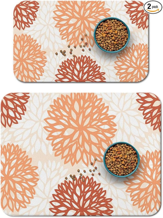 Dog Food Mats 2 Pack for Floors, Absorbent and Quick-Drying Pet Cat Food Mat,Anti-Fouling and Easy-to-Clean Pet Feeding Mat,Dog Bowl Mat for Messy Drinking Water Bowls 12"x 20"+18x24