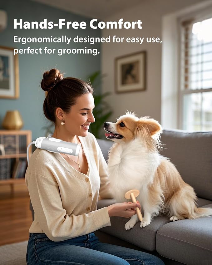 L&W BROS. Hands Free Dog Dryer – Powerful Neck Dryer for Pet Grooming for Small & Medium Dogs & Cats, Adjustable Airflow, Easy Storage, Negative Ion Technology (White)