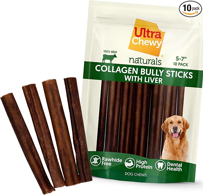Ultra Chewy Collagen Sticks 5-7 inches (10 Pack) – Long Lasting Odor-Free, All-Natural Dog Chews – Rawhide & Bully Stick Alternative