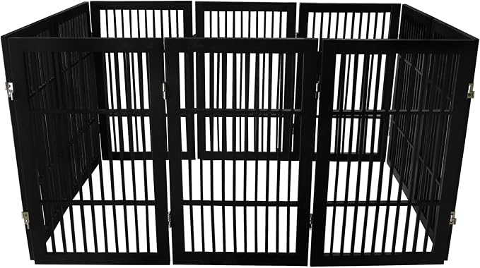 Urnporium Pet Dog Gate Freestanding, Strong Durable Folding Wooden Fence, Portable Acacia Hardwood Safety Barrier for Indoor & Outdoor Use (Black Pet Gate, 10 Panel 30" Tall)