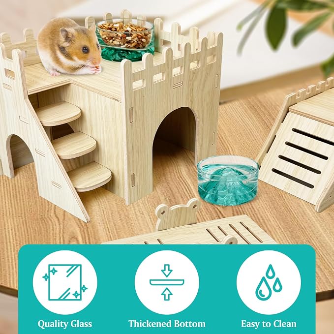 BNOSDM Rabbit Grinding Claw Pads Natural Hamster Lava Stone and Green Hamster Food and Water Bowl Mountain Fuji Style Glass for Hamsters Gerbils Mice Rats or Other Similar-Sized Pets
