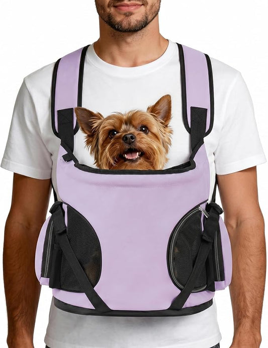 YUDODO Dog Front Backpack Carrier 7-15 lbs, Soft Breathable Pet Front Facing Carrier with Adjustable Straps, Multi-Pocket Design, for Small Dogs & Cats (Purple)