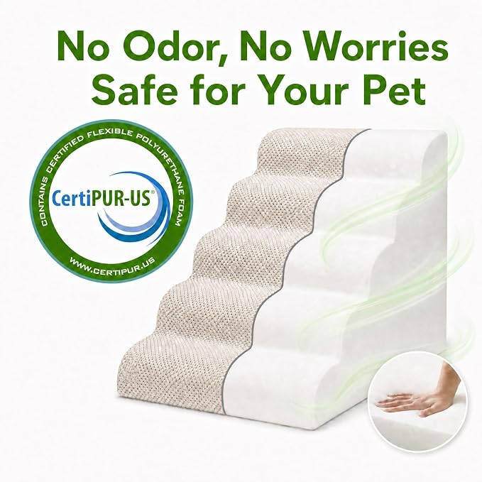 Dog Ramp for Bed,Pet Ramp for High Bed,Dog Stairs for Small & Medium Dogs,Curved Non-Slip Ladder for Older Dogs & Cats,24.4" H,5-Step (Gray)