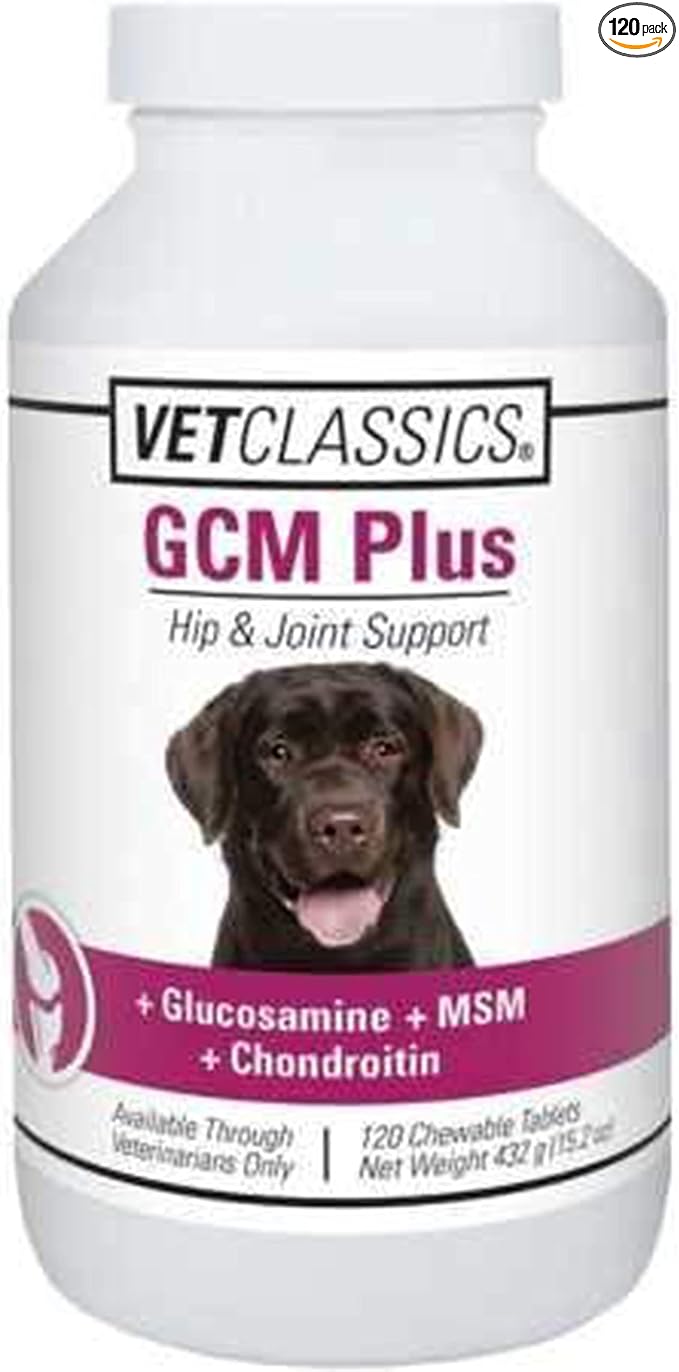 Vet Classics GCM Plus Hip & Joint Support Dog Supplement – Includes MSM, Chondroitin, Glucosamine – Supports Healthy Joints, Flexible Hips in Dogs – Chewable Tablets 120 Ct.