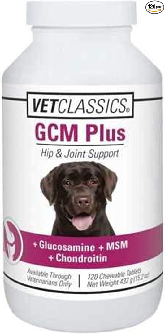 Vet Classics GCM Plus Hip & Joint Support Dog Supplement – Includes MSM, Chondroitin, Glucosamine – Supports Healthy Joints, Flexible Hips in Dogs – Chewable Tablets 120 Ct.