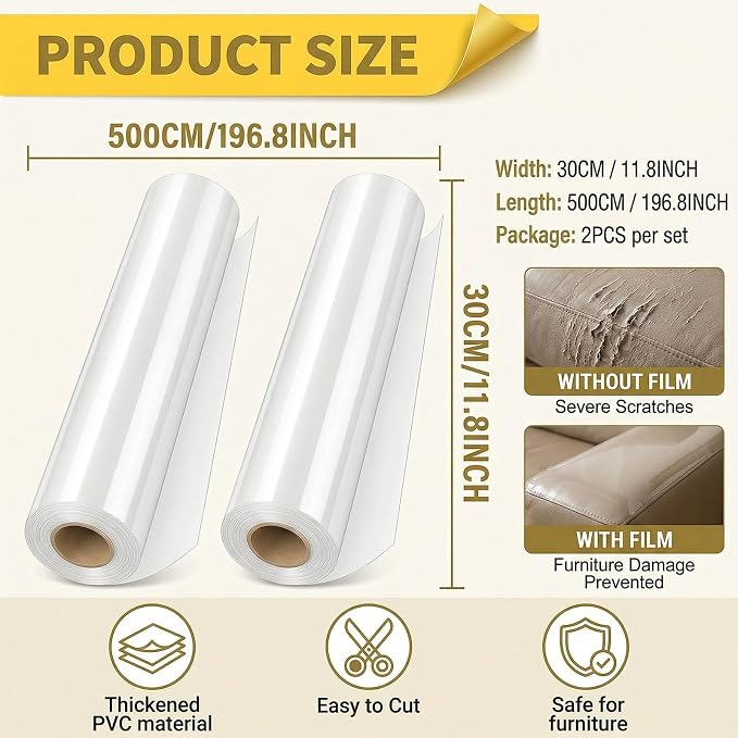 2 Pack Anti-Cat Scratch Furniture Protector, Single-Sided Sticky Couch Protector for Cats Claws,Cat Scratch Furniture Protector,Cat Scratch Furniture Door Protector for Sofa Tables (196.85" x 11.81")
