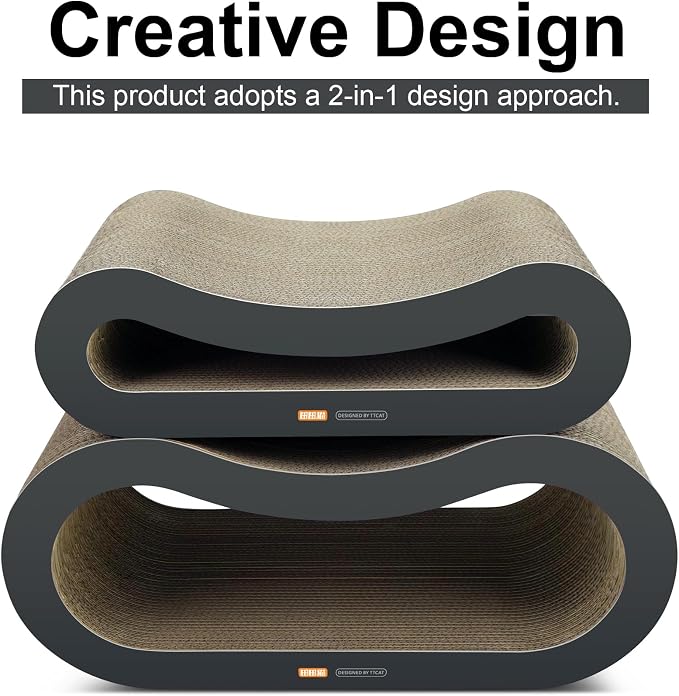 TTCAT Cat Scratching Pad, 2 in 1 Corrugated Cardboard Cat Scratcher Lounge for Indoor Cats, Durable Cat Scratching Board Reversible with Catnip for Furniture Protection.