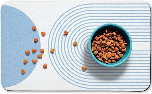 Dog Food Mats,Cat Absorbent Water Bowl Feeding Mats Pet Placemats for Food and Water Blue Bohemia 24 * 32 inch